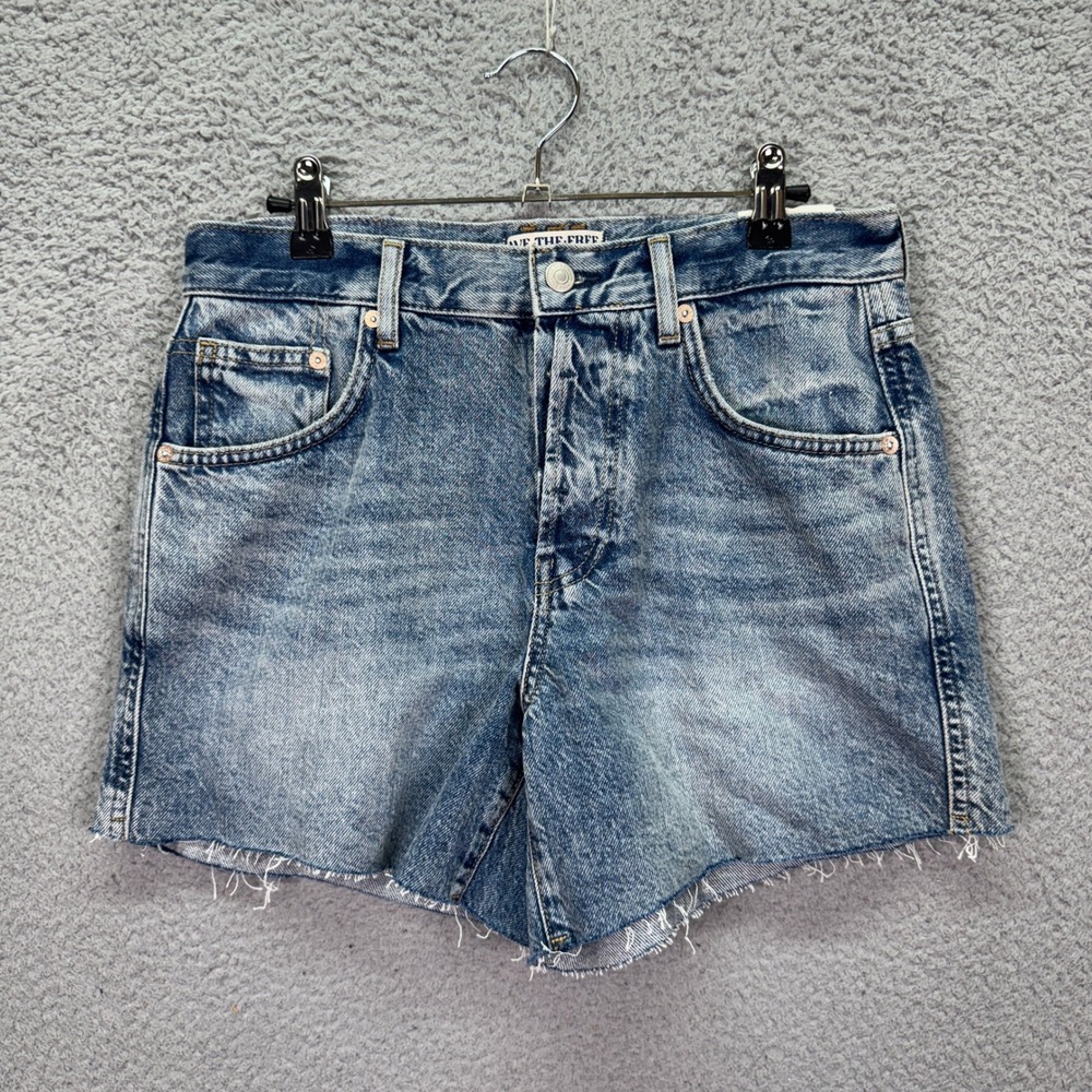 We The Free People Shorts Women 26 Blue Ivy Mid Rise Denim Button Fly Boho Indie